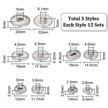 75 Sets 5 Style 202 Stainless Steel Snap Buttons(BUTT-UN0001-20)-4
