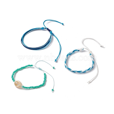3 шт. 3 стильных браслета из натуральной раковины и плетеных стеклянных бусин(BJEW-B065-07B)-3