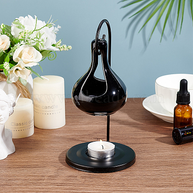 Ceramic Teardrop Candle Holder Oil Burner with Iron Rack(DJEW-WH0015-116B)-5