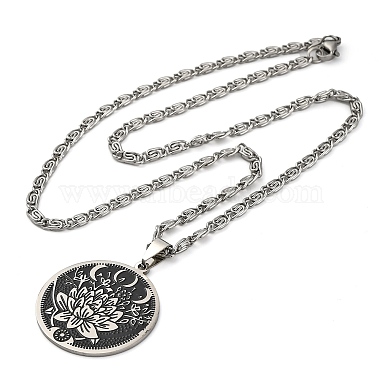 304 Stainless Steel Lunar Lotus Talisman Pendant Necklaces(NJEW-S007-21P)-3