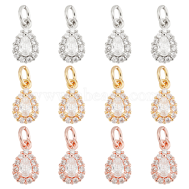 Mixed Color Clear Teardrop Brass+Cubic Zirconia Charms