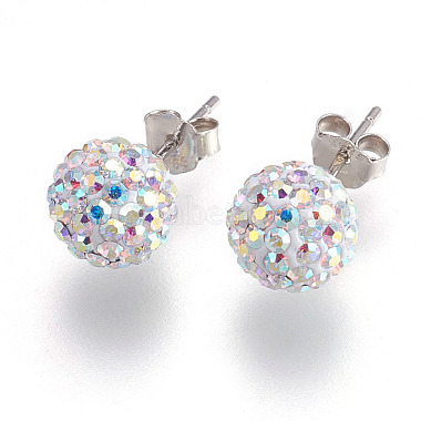 Gifts for Her Valentines Day 925 Sterling Silver Austrian Crystal Rhinestone Ball Stud Earrings for Girl(Q286H021)-2