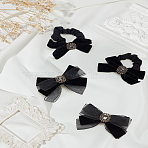 2Pcs Bowknot Polyester Hair Barrettes, with 2Pcs Bowknot Polyester Hair Ties, for Women Girls, Black, 60x115x30mm and 55x110mm(OHAR-LP0004-43)