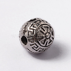 Tibetan Style Alloy 3 Hole Guru Beads, T-Drilled Beads, Round, Antique Silver, 9x9.5mm, Hole: 2.5mm(TIBEB-YC65989-AS)