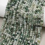 Natural Moss Agate Beads Strands, Faceted, Round, 3mm, Hole: 0.5mm, about 124pcs/strand, 15.55''(39.5cm)(G-J002-03H-A)
