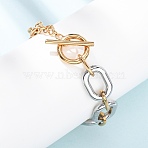 201 Stainless Steel Chain Bracelets, Cable Chains for Women, with Toggle Clasps, Two Tone, Golden & Stainless Steel Color, 7.99 inch(20.3cm)(BJEW-P378-01B-A)