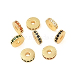 Brass Micro Pave Cubic Zirconia Beads, Flat Round, Long-Lasting Plated, Rack Plating, Mixed Color, 10x3mm, Hole: 3mm(KK-H533-01G-04)
