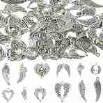 48Pcs 12 Styles Tibetan Style Alloy Pendants, Wing, Cadmium Free & Lead Free, Antique Silver, 17.5~34x7.5~24x1.5~4.5mm, Hole: 1.5~3mm, 4pcs/style(FIND-FS0004-86)