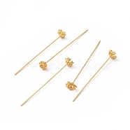 Brass Crystal Rhinestone Flower Head Pins, Real 18K Gold Plated, 53.5mm, Flower: 8x8x4mm, Pin: 0.7mm(21 Gauge)(X-KK-A178-03G)