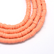Handmade Polymer Clay Beads, Disc/Flat Round, Heishi Beads, Tomato, 6x1mm, Hole: 2mm, about 380~400pcs/strand, 17.7 inch(X-CLAY-R067-6.0mm-19)