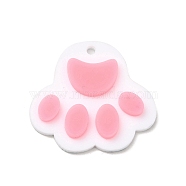 Opaque Acrylic Pendants, Cat Paw Print, Pink, 29.5x32x4mm, Hole: 2mm(OACR-H024-11)