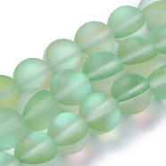 Synthetic Moonstone Beads Strands, Holographic Beads, Half AB Color Plated, Frosted, Round, Pale Green, 6mm, Hole: 1mm, about 60pcs/strand, 15 inch(G-F142-6mm-15)