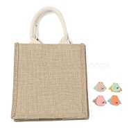 Jute Tote Bags Soft Cotton Handles Laminated Interior, with Cloth Penguin Decoration and Handles, for Embroidery DIY Art Crafts, Reusable Grocery Bag Shopping Tote Bag, Dark Khaki, 35cm, 23x21x15.5cm, Fold: 23x21x1.3cm(ABAG-F003-07)