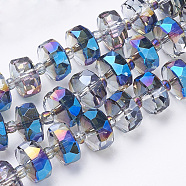 Electroplat Glass Beads Strands, Rainbow Plated, Faceted, Rondelle, Blue, 8x5mm, Hole: 1.2mm, about 80pcs/strand, 22.83 inch(EGLA-Q092-8mm-D06)