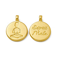 Rack Plating Alloy Pendants, , Cadmium Free & Nickel Free & Lead Free, Flat Round with Yoga and Word Pattern, Matte Gold Color, 19x14.5x2mm, Hole: 1.8mm(PALLOY-M202-01MG)