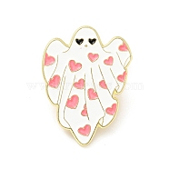 Ghost with Heart Enamel Pin, Halloween Alloy Badge for Backpack Clothes, Light Gold, Pink, 30x23x1.5mm(JEWB-G014-C02)