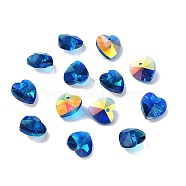 Electroplate Glass Charms, AB Color Plated, Faceted Heart, Blue, 10x10x5~5.5mm, Hole: 1~1.2mm(GGLA-Z002-02F)