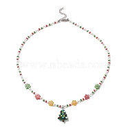 Christmas Tree Lampwork Pendant Necklace with Glass Seed Flower Chains for Women, Colorful, 17.72 inch(45cm)(NJEW-TA00070)