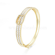 Cubic Zirconia Belt Buckle Hinged Bangle, Golden Brass Jewelry for Women, Nickel Free, Clear, Inner Diameter: 2x2-3/8 inch(4.95x6cm)(BJEW-N014-012D)