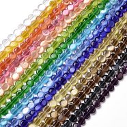 Cat Eye Beads Strands, Flat Round, Mixed Color, 10x3.5mm, Hole: 0.9mm, about 38~39Pcs/strand, 14.57~14.76 inch(37~37.5cm)(CE-C006-08A)