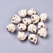 Synthetic Magnesite Beads Strands, Dyed, for Halloween, Skull, Floral White, 12x10mm, Hole: 1mm, about 600pcs/1000g(TURQ-G894-2)