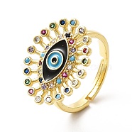 Colorful Cubic Zirconia Evil Eye with Enamel Adjustable Ring, Brass Jewelry for Women, Real 18K Gold Plated, US Size 7 3/4(17.9mm)(KK-H439-46G)