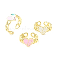 Enamel Heart Promise Open Ring, Real 18K Gold Plated Brass Cuff Ring for Women, Cadmium Free & Lead Free, Mixed Color, US Size 7 1/4(17.5mm)(RJEW-P027-07G)