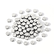 CCB Plastic Beads, Flat Round with Random Mixed Letters, Platinum, 7x4mm, Hole: 1.4mm, about 100pcs/bag(CCB-YW0001-01P)