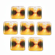 Transparent Printed Acrylic Pendants, Square with Scenery, Colorful, 32x32x3mm, Hole: 1.2mm(KY-S163-289)