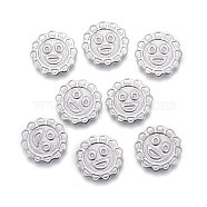 304 Stainless Steel Cabochons, Filling Material for Epoxy Resin Craft Art, Laser Cut, Flower with Smile Face, Stainless Steel Color, 8x1mm(STAS-P245-14P)