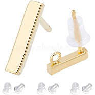 80Pcs Rectangle Stainless Steel Stud Earring Findings, with Loop, 100Pcs Silicone Ear Nuts, Golden, 10x2x2mm, Hole: 1.5mm, Pin: 0.8mm, 180pcs/box(STAS-BC0003-09)