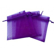 Rectangle Organza Jewelry Packing Drawable Pouches, Indigo, 12x10cm(OP001-03)