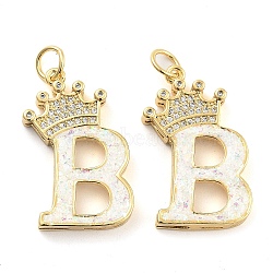 Brass Micro Pave Clear Cubic Zirconia Pendants, with Synthetic Opal, Real 18K Gold Plated, with Jump Ring, Letter B, 26.5~33x14~23.5x3.5~4.5mm, Hole: 4.5mm(KK-G498-01B-02)