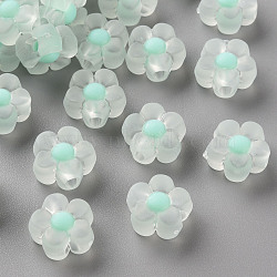 Transparent Acrylic Beads, Frosted, Bead in Bead, Flower, Aquamarine, 12x12.5x6mm, Hole: 2.5mm(X-TACR-S152-06C-SS2111)