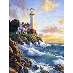 Lighthouse DIY Diamond Painting Kit, Including Resin Rhinestones Bag, Diamond Sticky Pen, Tray Plate and Glue Clay, Colorful, 400x300mm(PW-WG19936-13)