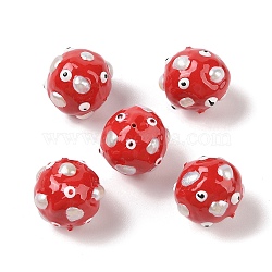 Natural Pearl Enamel Beads, Hand Drawn Beads, Round with Evil Eye Pattern, FireBrick, 18~19x21~22x21~22mm, Hole: 1mm(PEAR-G014-03B)