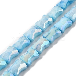 Electroplate Glass Beads Strands, Rainbow Plated, Faceted, Bamboo, Light Sky Blue, 11x8.5x5.5mm, Hole: 1.4mm, about 40pcs/strand, 16.54''(42cm)(GLAA-D013-06B)