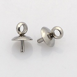 201 Stainless Steel Cup Pearl Peg Bails Pin Pendants, For Half Drilled Beads, Stainless Steel Color, 6x5mm, Hole: 2.5mm, Pin: 1.1mm(STAS-N023-01-5mm)