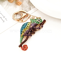 Zinc Alloy Keychains, Colorful Chameleon, Lizard, Lime Green, Pendant: 80x25mm(PW-WG17A80-04)