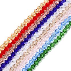 Imitation Crystal Glass Beads Strand, Faceted, Cone, Mixed Color, 6x6mm, Hole: 0.8mm, about 44~48pcs/strand, 10.6~11.4 inch(YS-TAC0002-M-6mm)