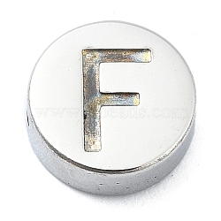 Tarnish Resistant 304 Stainless Steel Beads, Flat Round with Letter, Stainless Steel Color, Letter F, 8x3mm, Hole: 1.6mm(STAS-H219-15P-F)