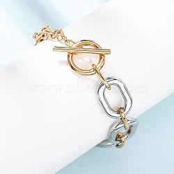 201 Stainless Steel Chain Bracelets, Cable Chains for Women, with Toggle Clasps, Two Tone, Golden & Stainless Steel Color, 7.99 inch(20.3cm)(BJEW-P378-01B-A)