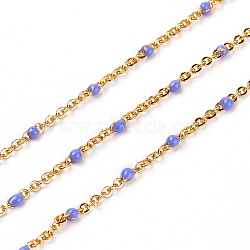 3.28 Feet Handmade Enamel Beaded Chains, Brass Cable Chains, Long-Lasting Plated, Soldered, Golden, Cornflower Blue, 1.5mm(X-KK-G355-G05)
