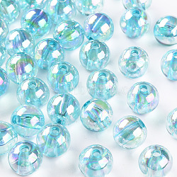 Transparent Acrylic Beads, AB Color Plated, Round, Pale Turquoise, 10x9mm, Hole: 2mm, about 940pcs/500g(MACR-S370-B10mm-755)