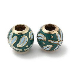 Alloy Enamel European Beads, with Rhinestone, Large Hole Beads, Round with Flower, Golden, 13.5x13mm, Hole: 5mm(FIND-E044-04G)