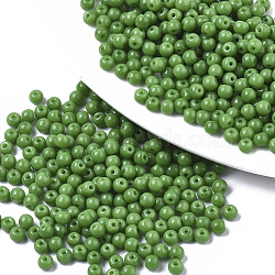 Opaque Colours Glass Beads, Round, Green, 4x3mm, Hole: 1mm, about 4500pcs/bag(SEED-S040-01A-06)