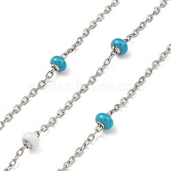 304 Stainless Steel Enamel Link Chains, Soldered, with Spool, Flat Round, Deep Sky Blue, 2x1.5x0.5mm(AJEW-Z028-09P-10)
