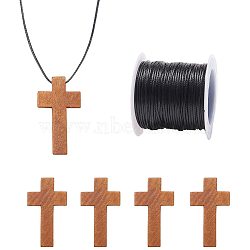 Necklace Making, Wooden Pendants and Waxed Polyester Cords, Chocolate, 42x24.5x4mm, Hole: 2mm, 50pcs/set, 1mm, about 10m/roll, 1roll/set(DIY-NB0002-17)