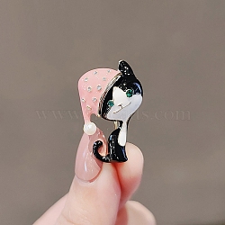 Enamel Pins, Alloy Rhinestone Brooches, Light Gold, Cat Shape, 31x18mm(PW-WG67964-04)