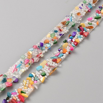 Resin & Plastic Beaded Ribbon Trim, Mesh Wrap Ribbon for Garment Clothing Accessories, Colorful, 13x3~4mm